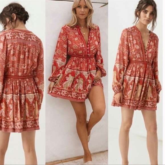 Boho Royal Poinciana Vintage Accent Tiger Bohemian Shift Dress In Cherry Mini - Picture 5 of 8